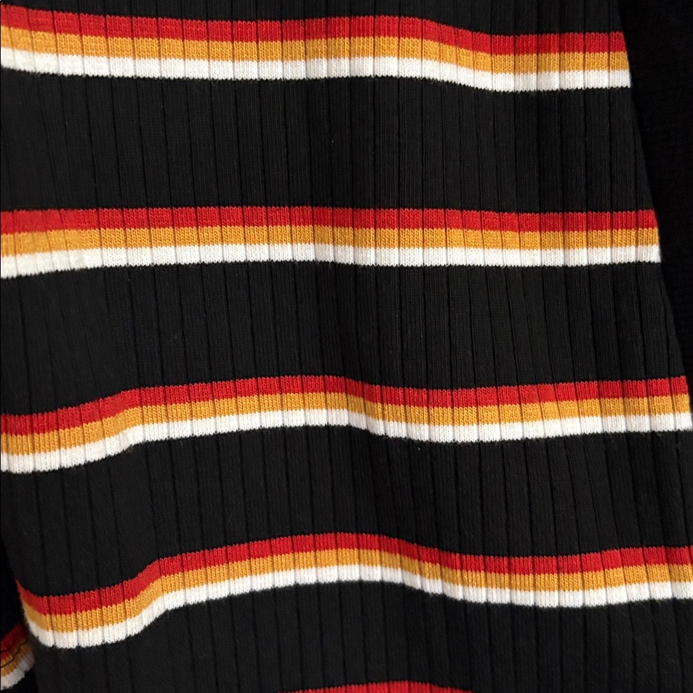 Free People Donna Striped Deep V-Neck Top in Black, Orange, and Cream - Picture 4 of 6
